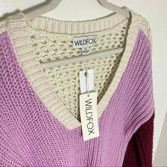 NWT Wildfox Color Me Beverly Crochet Color-Block Sweater White Purple Medium - Picture 6 of 7